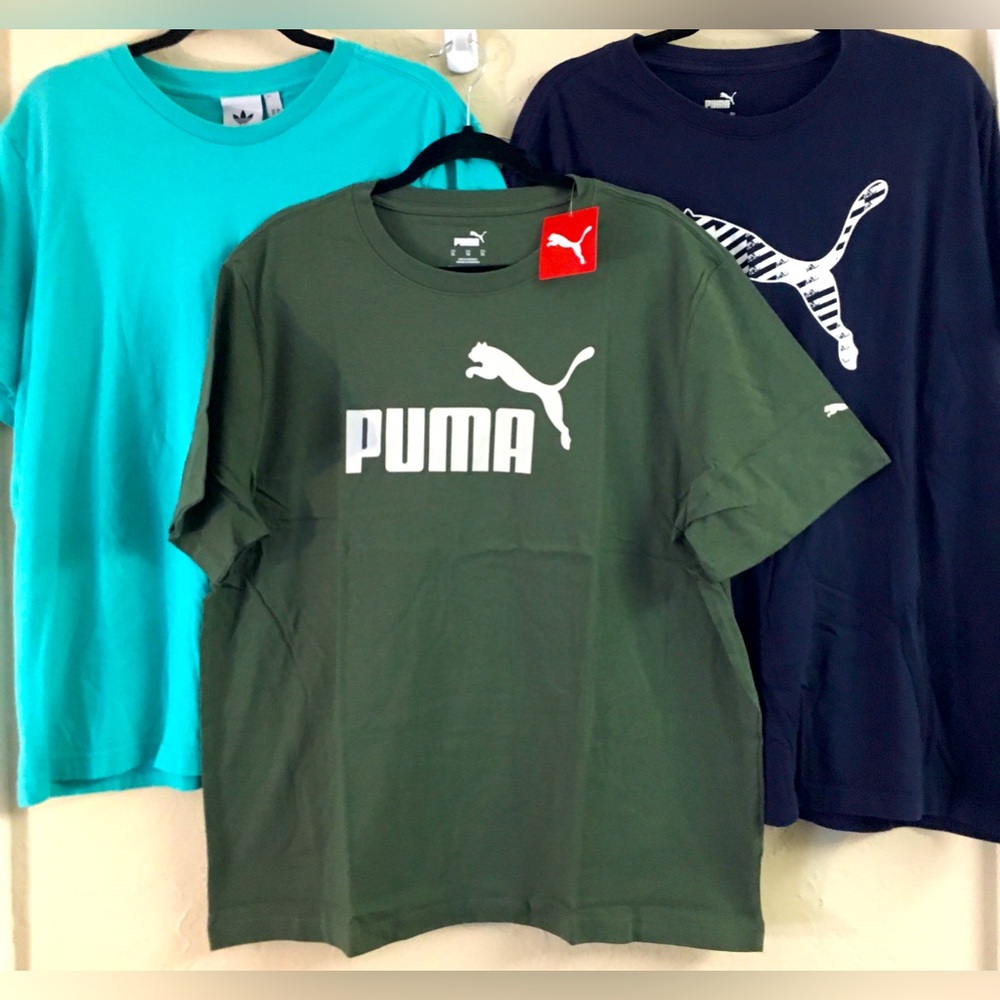 NEW Puma + Adidas Short Sleeve Graphic T-Shirt Bundle (3) XL Blue Green Casual